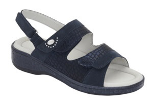 CALZATURA MARINELLA SANDAL PRINTED SYNTHETIC+SUEDE WOMAN NAVY BLUE TECNOLOGIA MEMORY CUSHION MATERIALE SIMILPELLE STAMPATA + PELLE SCAMOSCIATA FODERA TOMAIA MICROFIBRA FODERA SOTTO