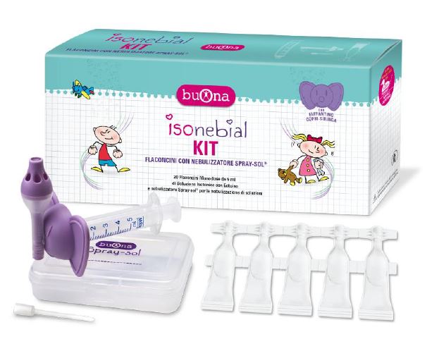 ISONEBIAL KIT PULIZIA CAVITA' NASALI 20 FLACONCINI MONODOSE5 ML + SIRINGA LUER LOCK SOFT-JECK + AGO CANNULA + NEBULIZZATORE SPRAY
