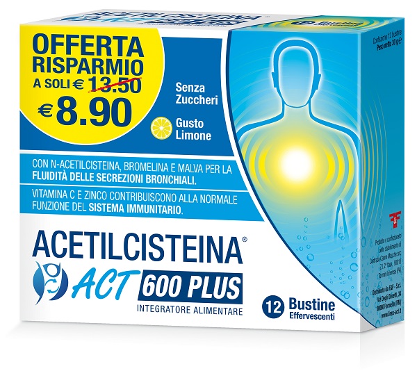 ACETILCISTEINA ACT PLUS NAC 600 12 BUSTINE EFFERVESCENTI AGRUMI