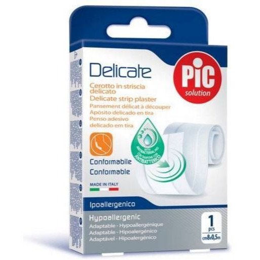 CEROTTO PIC DELICATE STRISCIA BIANCA CON TAMPONE ANTIBATTERICO CM 8X0,5 M