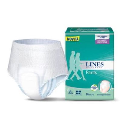 LINES SPECIALIST PANTS SUPER M X 9 PANNOLONE MUTANDINA INDOSSABILE COME NORMALE BIANCHERIA TIPO PULL-ON