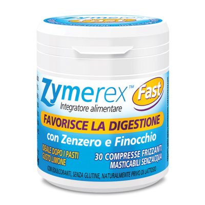 ZYMEREX DIGESTIVO FAST 30 COMPRESSE MASTICABILI GUSTO LIMONECON EDULCORANTI SENZA GLUTINE E LATTOSIO
