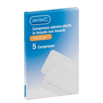 ALVITA GARZA COMPRESSA ADESIVA STERILE IN TESSUTO NON TESSUTO ESTENSIBILE BIANCO 10X15CM 5 PEZZI
