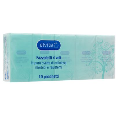 ALVITA FAZZOLETTI 4 VELI PURA OVATTA DI CELLULOSA 10 PACCHETTI