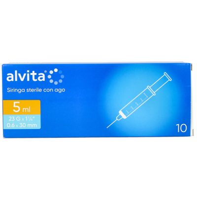 SIRINGA PER INFUSIONE E IRRIGAZIONE ALVITA 5 ML CON AGO 23 GAUGE 1 1/4 0,6X30 MM 10 PEZZI