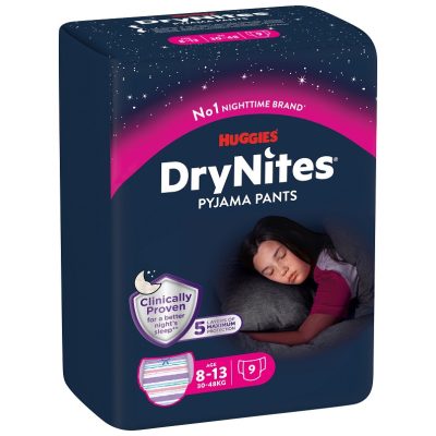 PANNOLINO HUGGIES DRYNITES 8/13 ANNI GIRL L 30/48KG 9 PEZZI