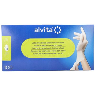 GUANTI DA ISPEZIONE ALVITA IN LATTICE TALCATI M 100 PEZZI