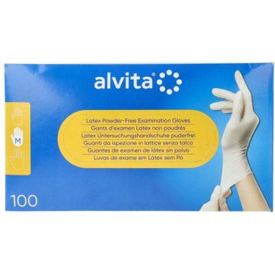 GUANTI DA ISPEZIONE ALVITA IN LATTICE SENZA TALCO M 100 PEZZI