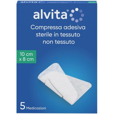 GARZA COMPRESSA ADESIVA ALVITA TNT 10X8CM 5 PEZZI