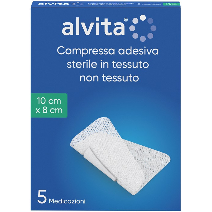 GARZA COMPRESSA ADESIVA ALVITA TNT 10X8CM 5 PEZZI