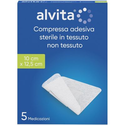 GARZA COMPRESSA ADESIVA ALVITA TNT 10X12,5CM 5 PEZZI