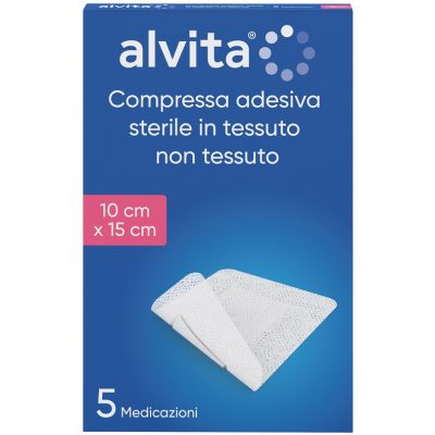 GARZA COMPRESSA ADESIVA ALVITA TNT 10X15CM 5 PEZZI