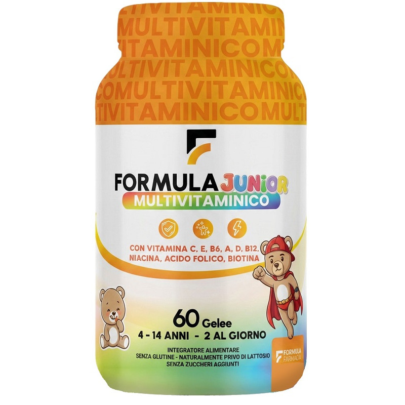 FORMULA MULTIVITAMINICO JUNIOR 60 GELEE FRAGOLA MELA VERDE ARANCIA LIMONE SENZA ZUCCHERI AGGIUNTI E GLUTINE