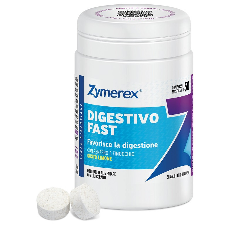 ZYMEREX DIGESTIVO FAST 50 COMPRESSE MASTICABILI GUSTO LIMONECON EDULCORANTI SENZA GLUTINE SENZA LATTOSIO